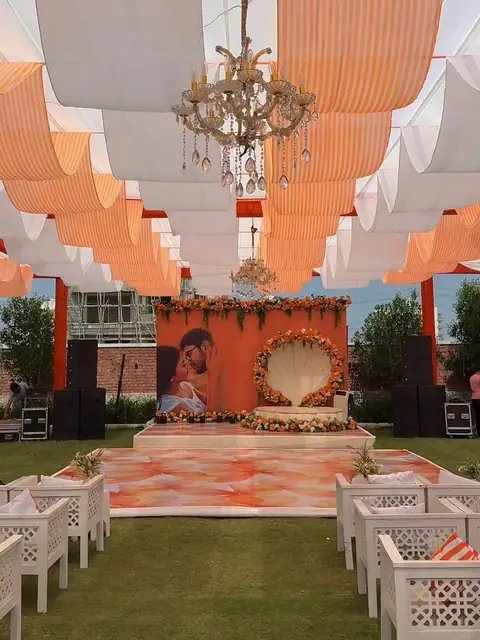Fairy light draping wedding entrance Udaipur
