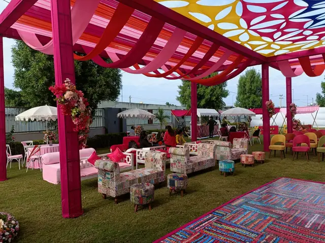 Hot pink canopy anniversary decoration Udaipur