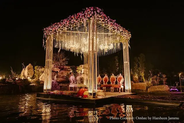 Night mandap poolside wedding decoration Udaipur